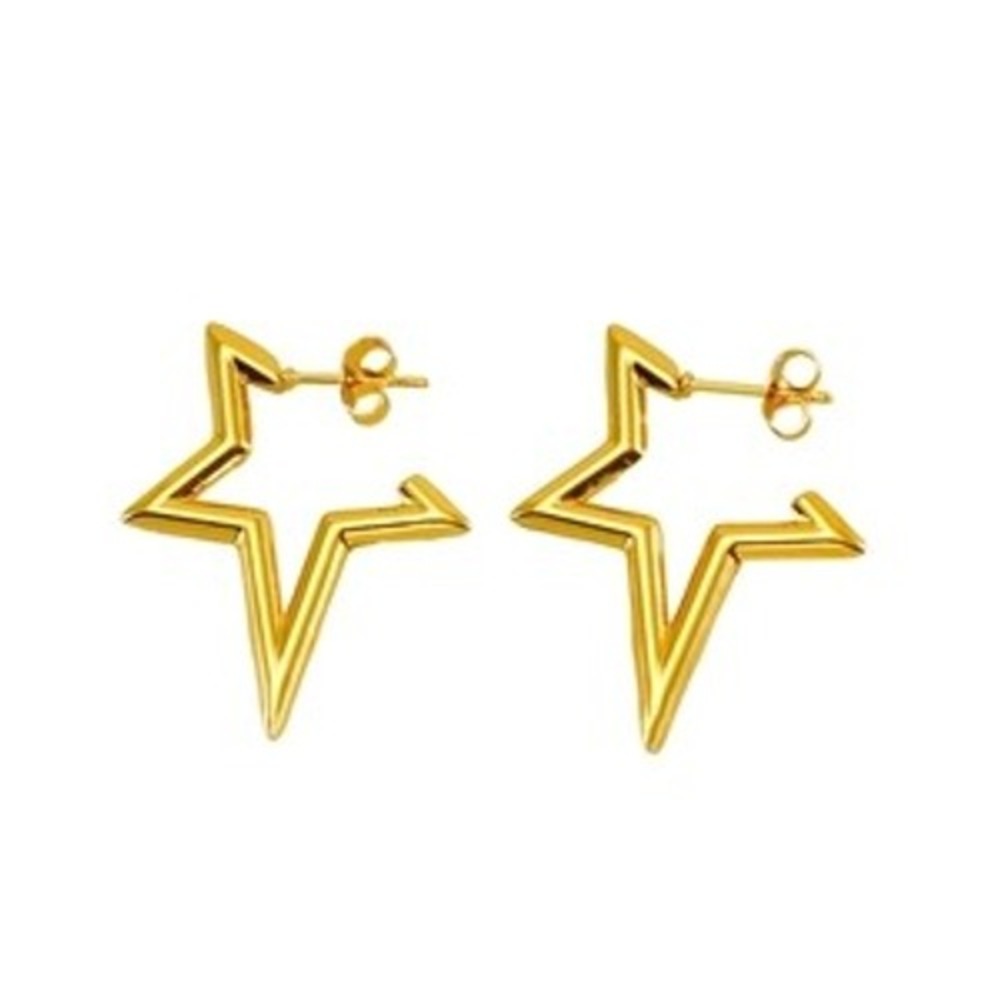 Gold Star Hoop Earrings 18K Gold Plated Stainless Steel Celestial Studs 32mm